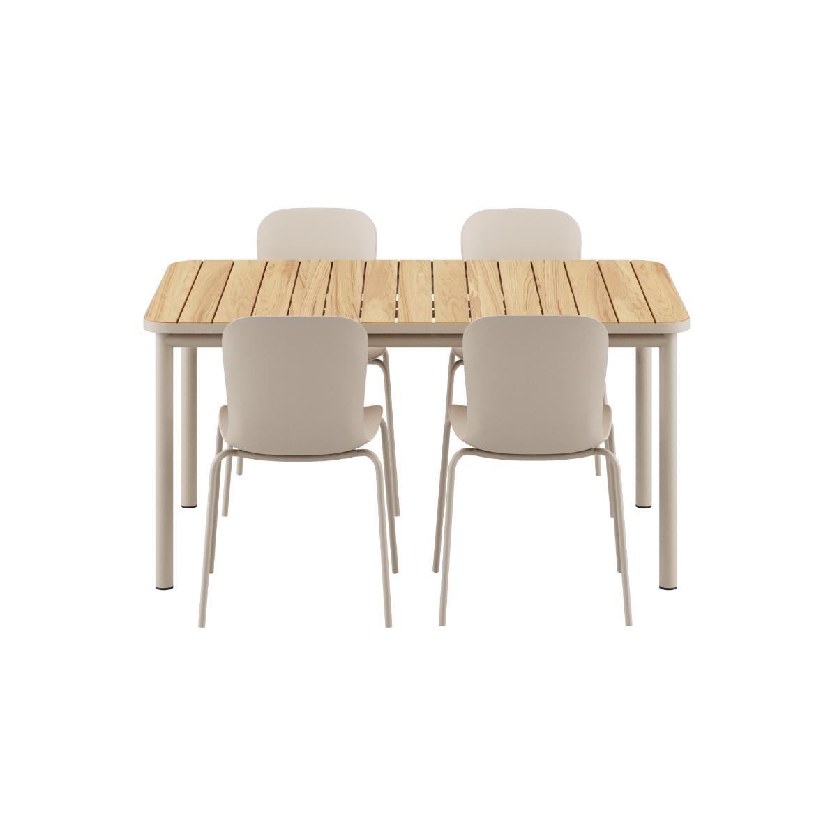 Kirra Dining Table 150x90 with four taupe Patio Chair no. One S2 chairs in outdoor setting