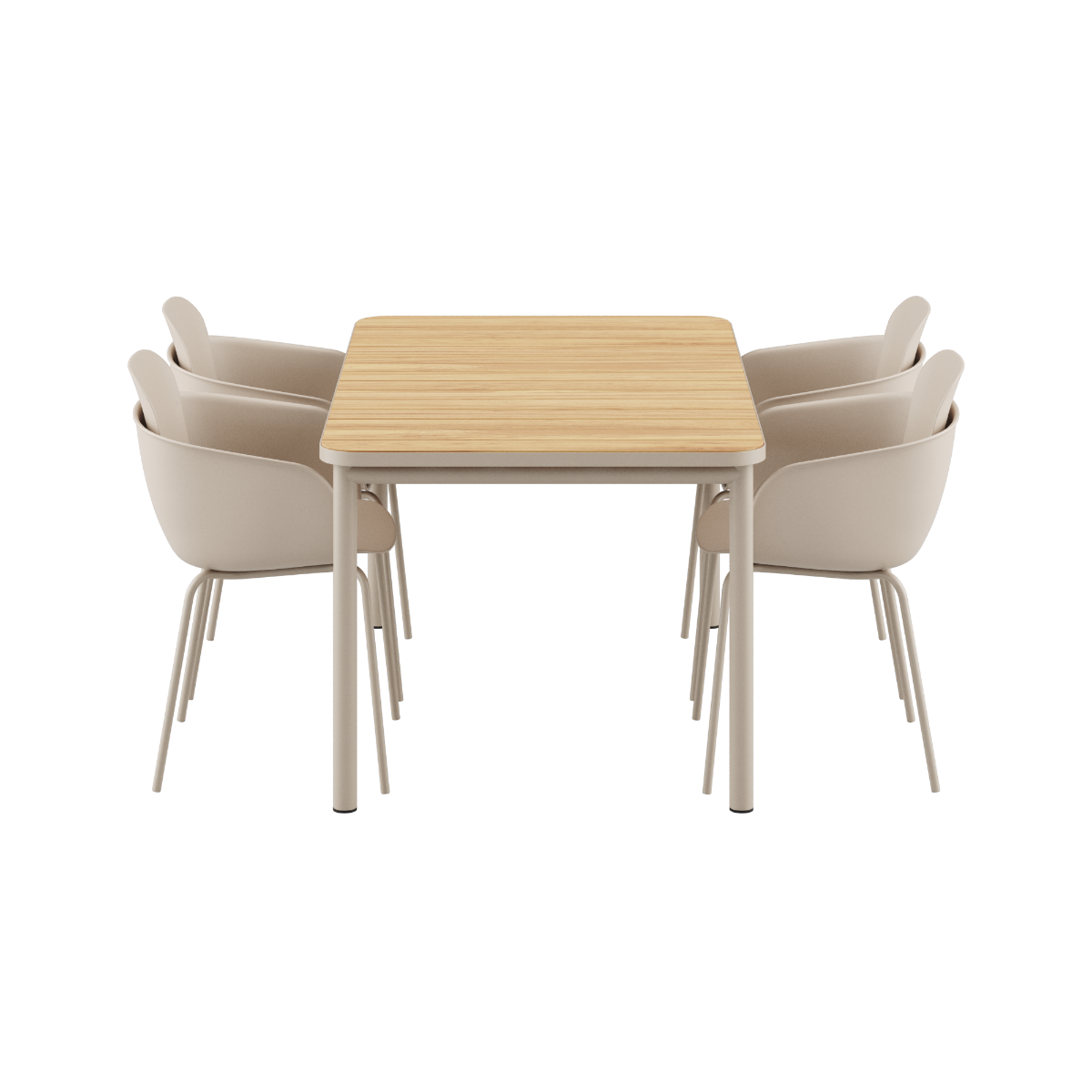 Kirra Dining Table 150x90 with four taupe Patio Chair no. One S2 chairs in outdoor setting