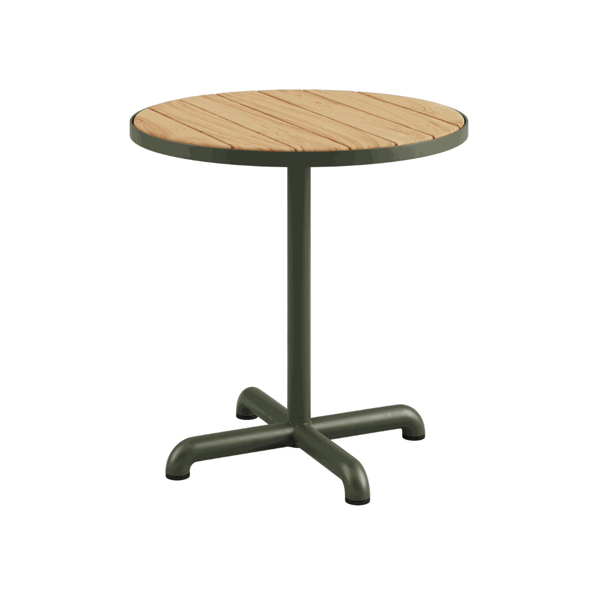 Olive Kirra Café Table with teak wood top and powder-coated aluminum base for outdoor use
