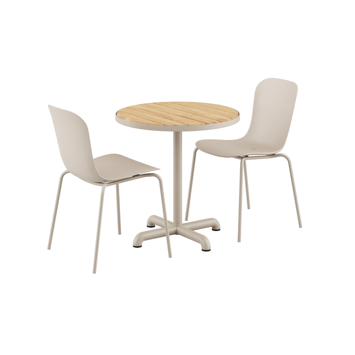 Kirra Café Table in taupe with two Patio Chair no. One S1 in matching taupe color set on white background