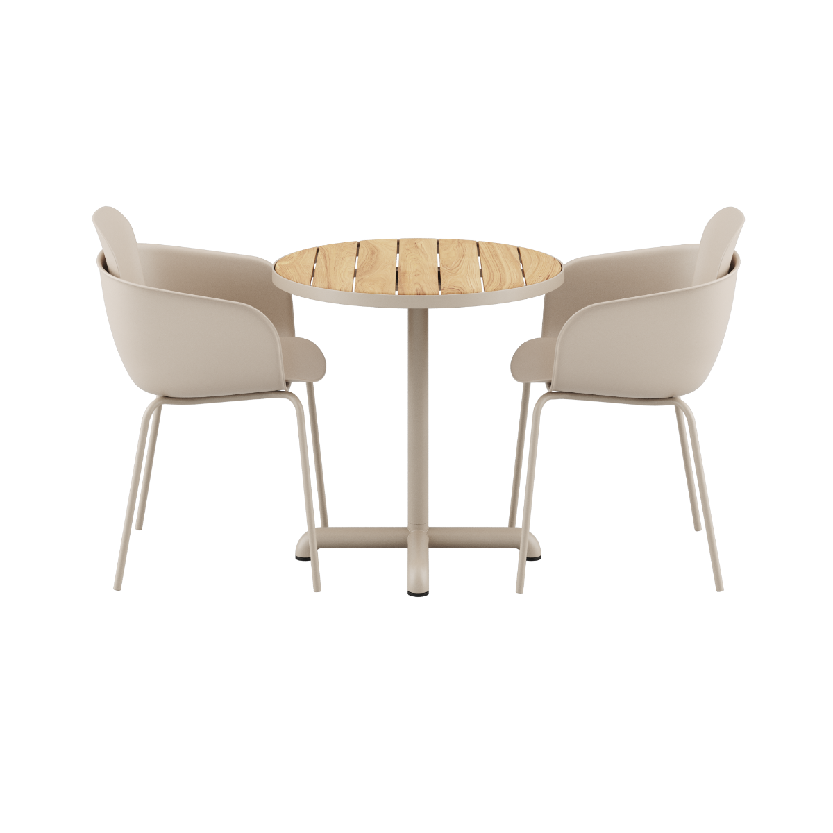 Kirra café table in taupe with two Patio Chair no. One S2 chairs in matching taupe color