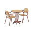 Chestnut Kirra Café Table with two Kirra Patio Chairs in matching chestnut color, outdoor setting.
