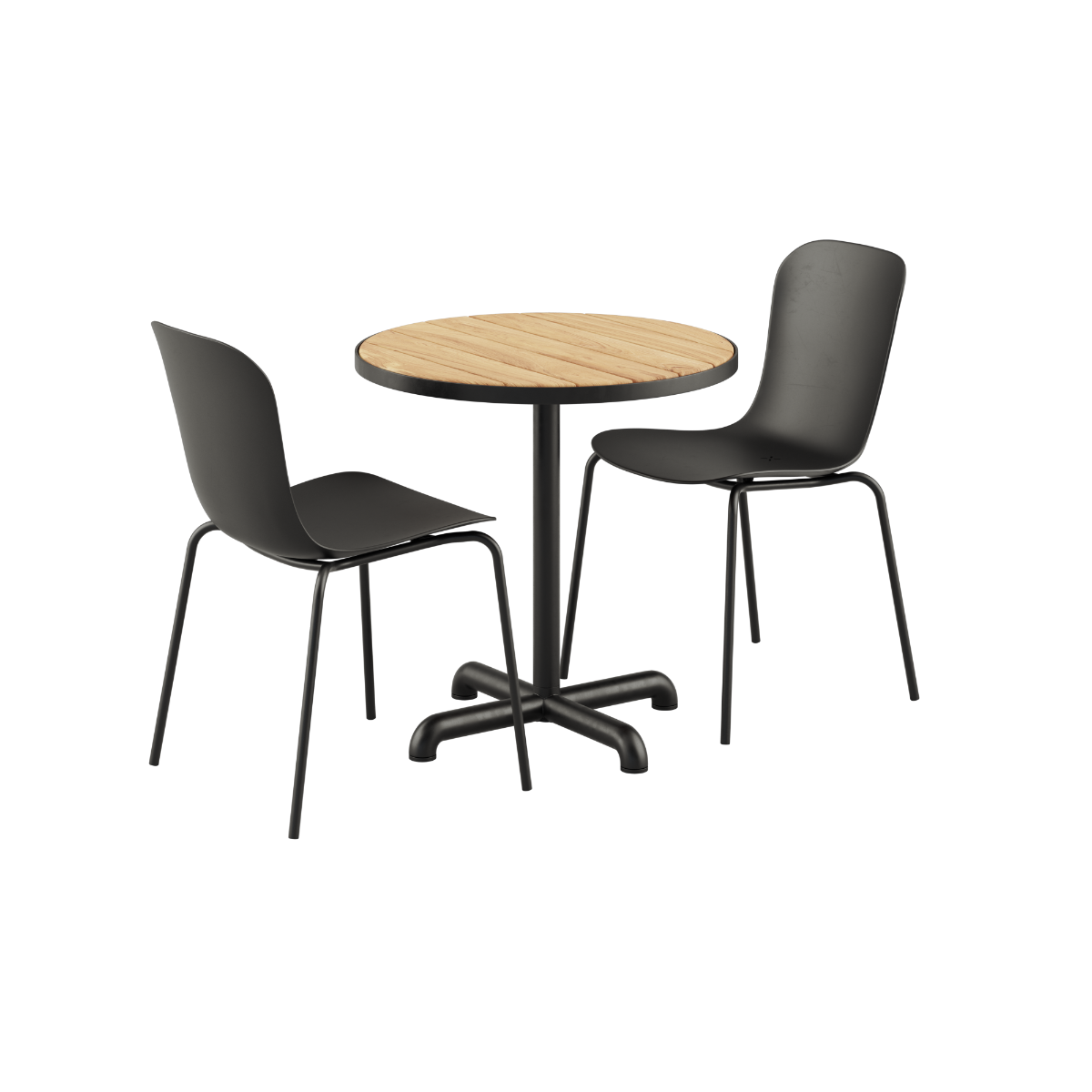 Kirra Café Table with two black Patio Chair no. One S1 chairs in noir color, outdoor setting.