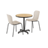Kirra café table with round teak top and powder-coated aluminum frame paired with two taupe and noir Patio Chair no. One S1 chairs