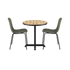 Kirra café table with round teak top and powder-coated aluminum frame paired with two olive and noir Patio Chair no. One S2 chairs