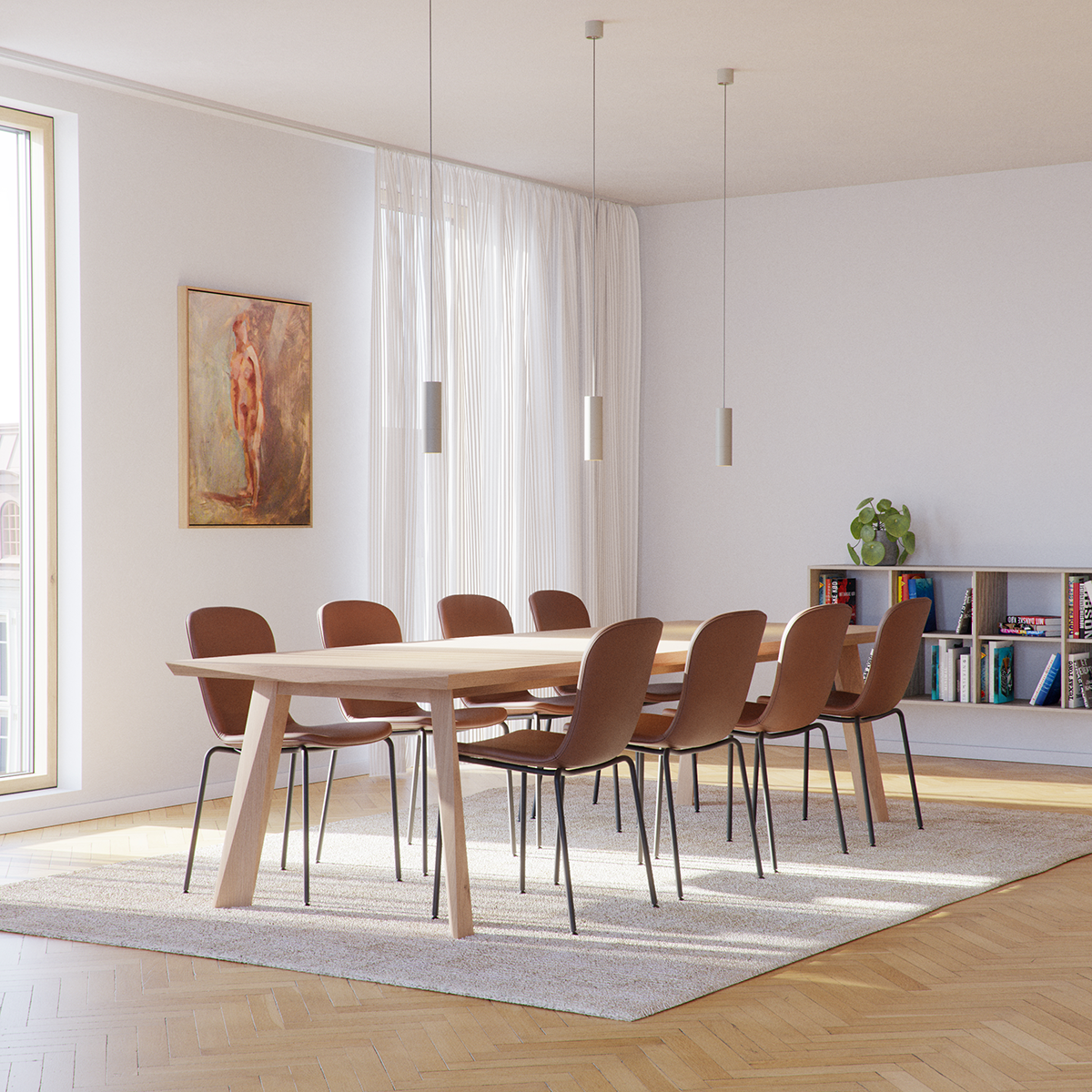 Chair no. One S1 dining chair in Terra Black with recycled plastic shell and leather upholstery