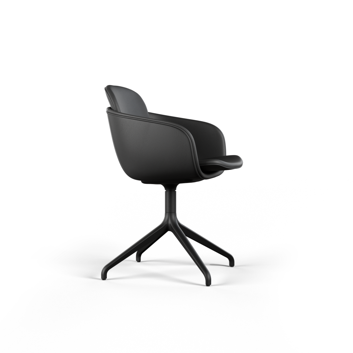 Terra Black Chair no. One S2 with swivel base and double shell design upholstered in leather.