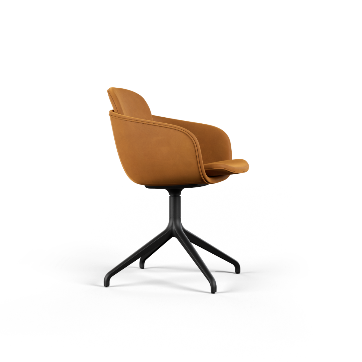 Terra Safari Chair no. One S2 with black swivel base and double shell design upholstered in leather