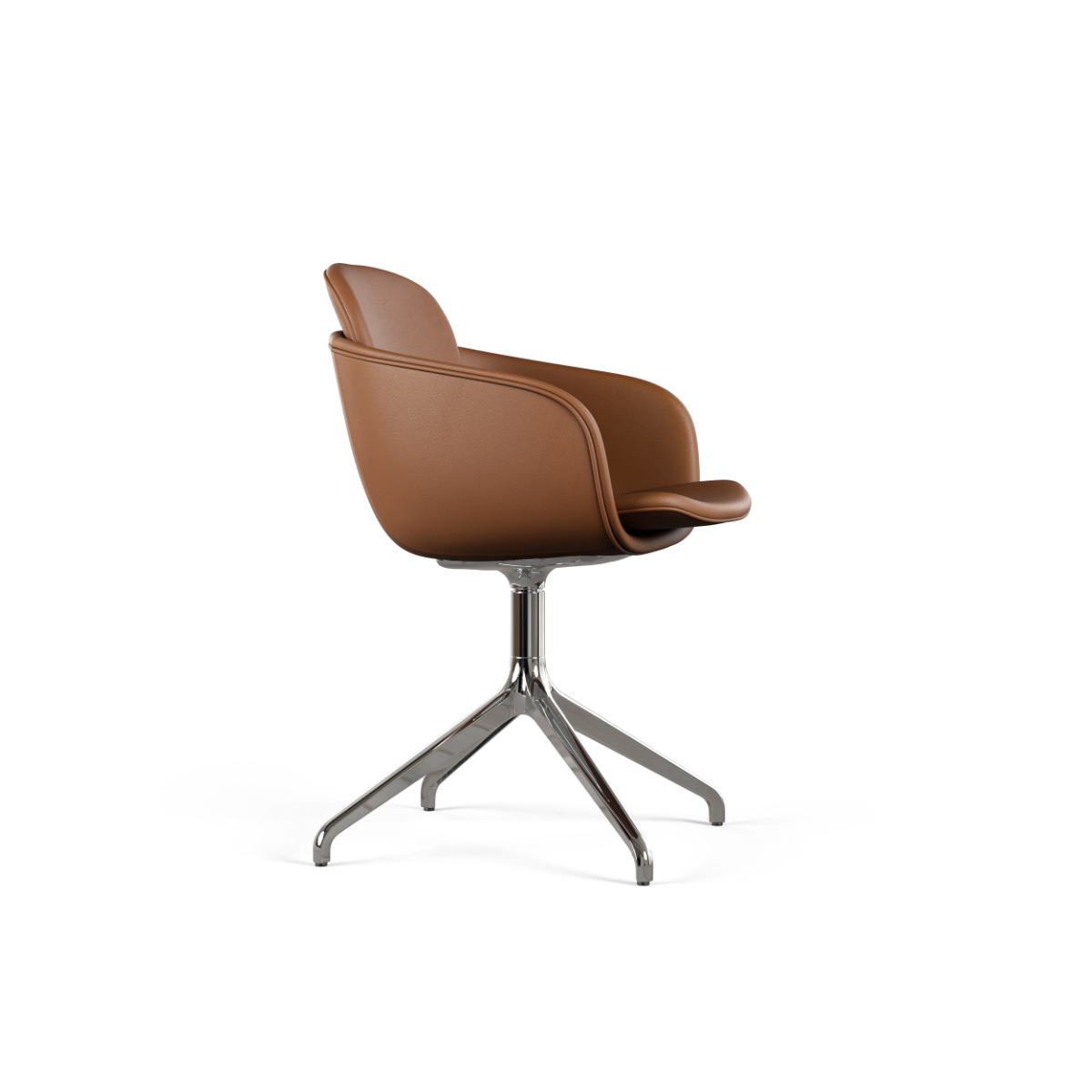 Chair no. One S2 with Terra Black leather upholstery and polished swivel base.