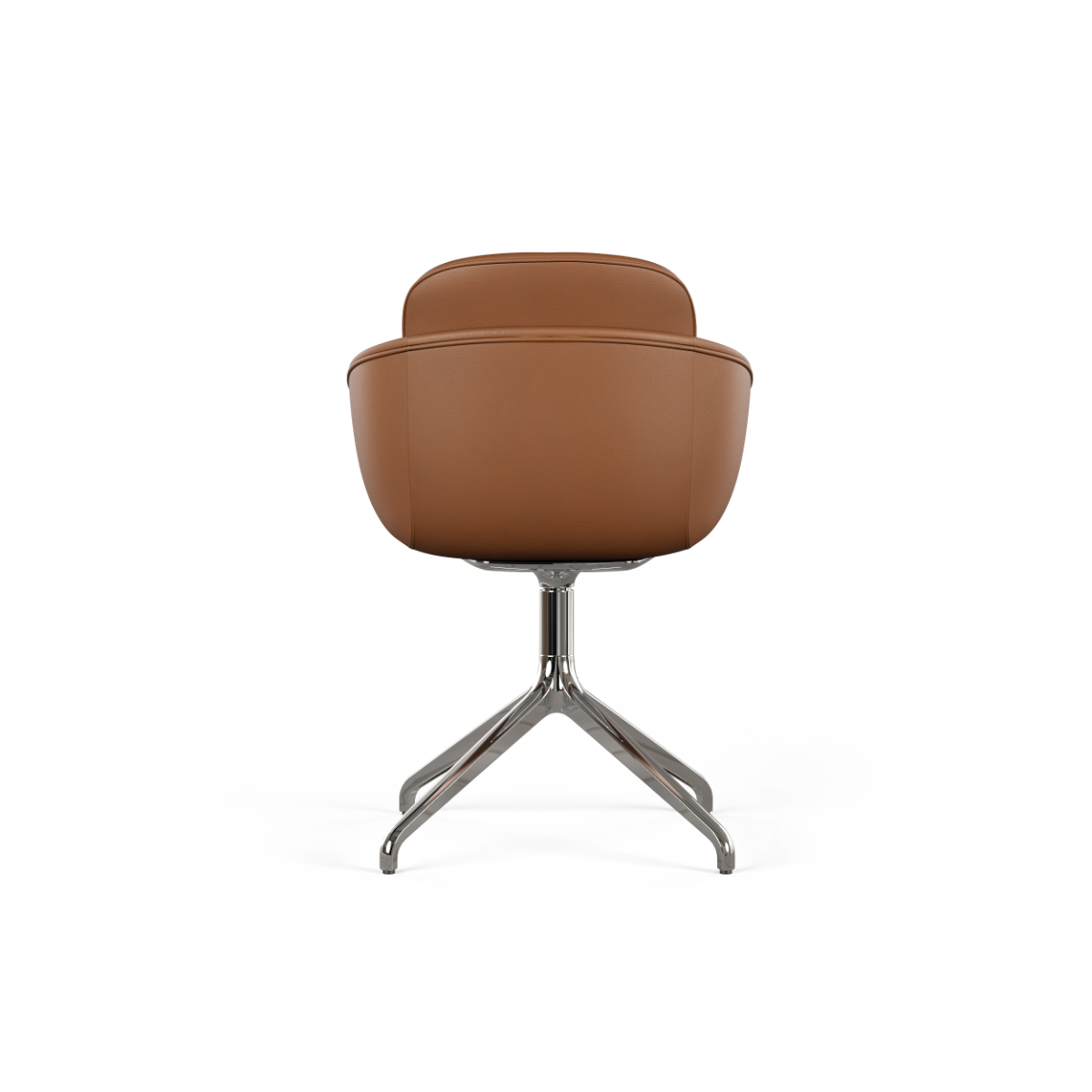 Chair no. One S2 in Terra Black leather with polished swivel base, indoor dining chair with double shell design.