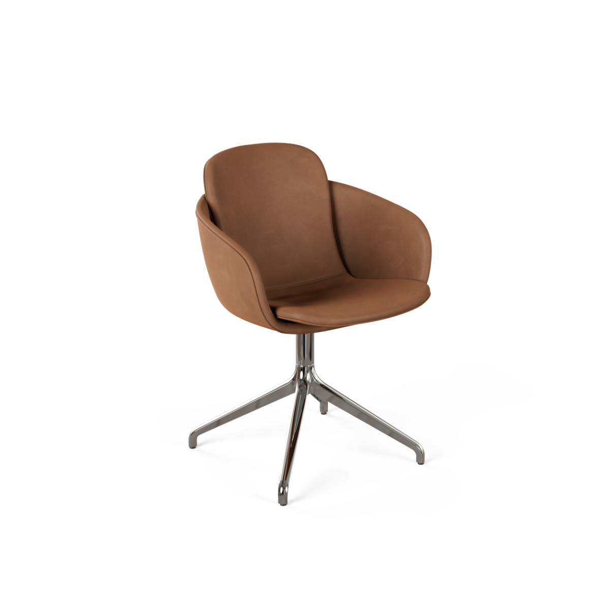 Chair no. One S2 with Luna Walnut leather upholstery and polished swivel base with return swivel feature
