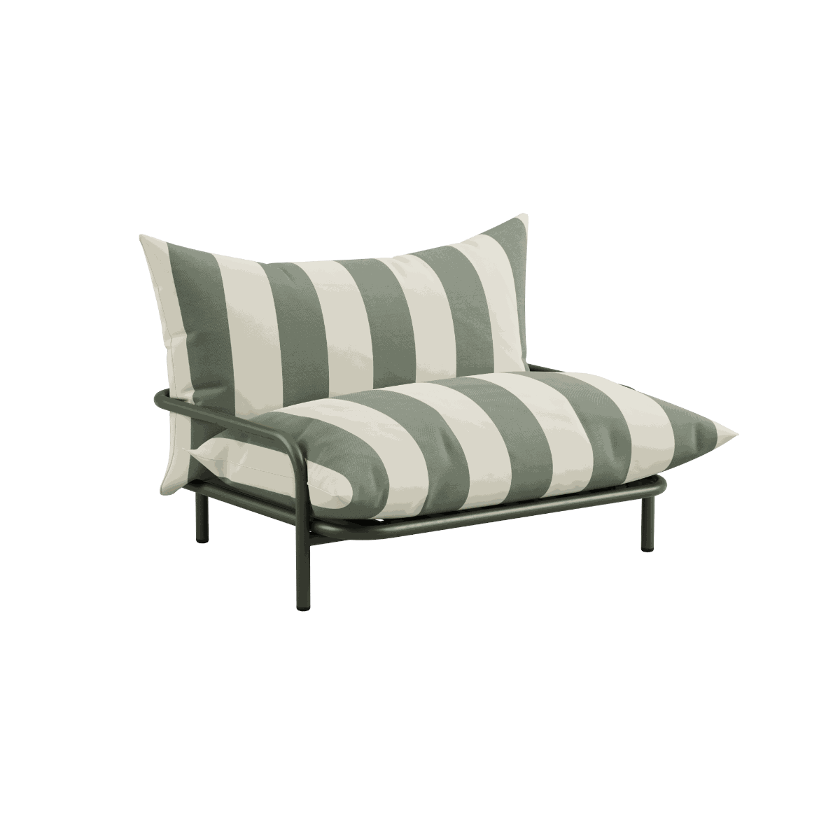Mollis Lounge Chair in Renesse Olive with powder-coated aluminum frame and eco-certified textile upholstery