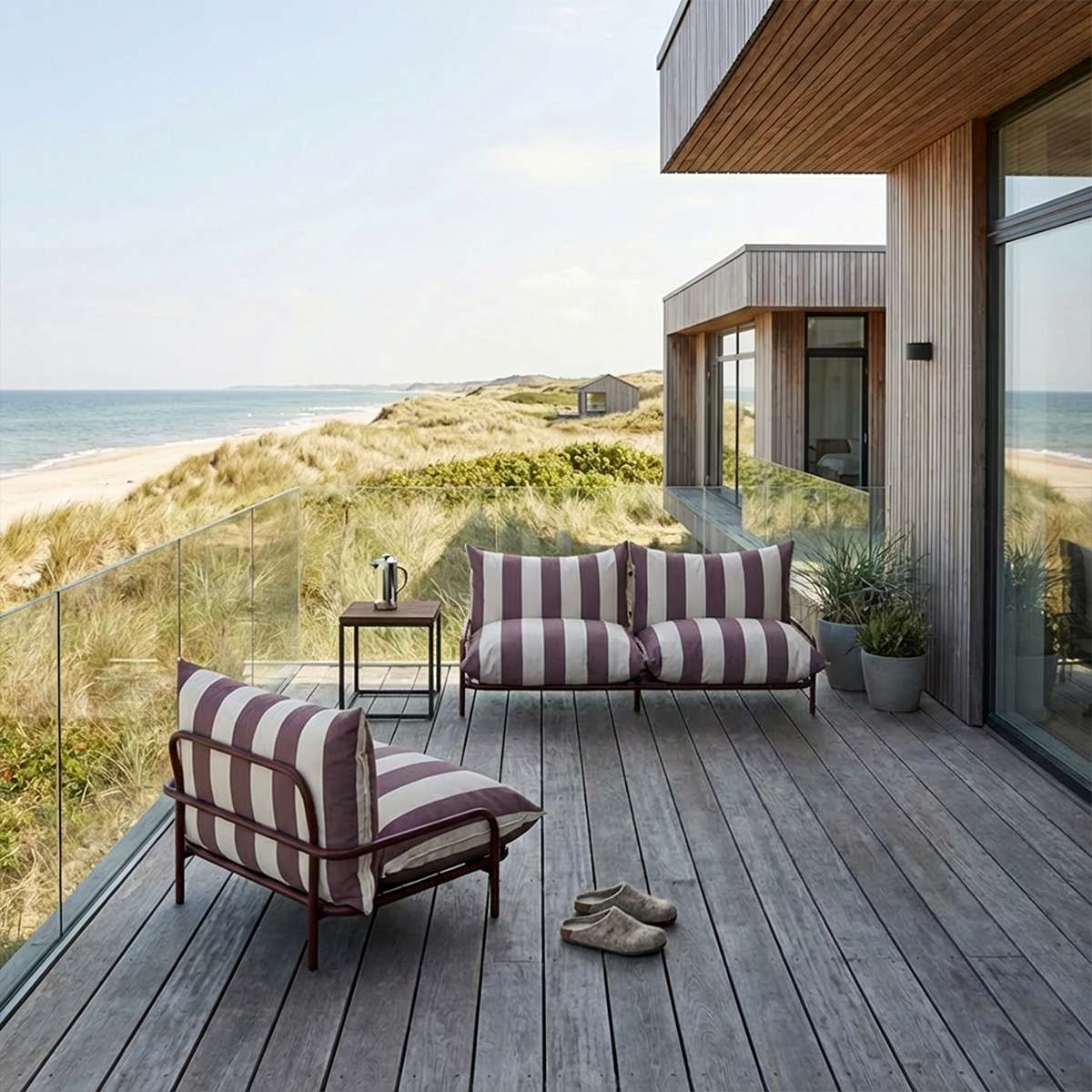 Renesse Chestnut Mollis Lounge Sofa 2 Seater with powder-coated aluminum frame and eco-certified textile cushions outdoors