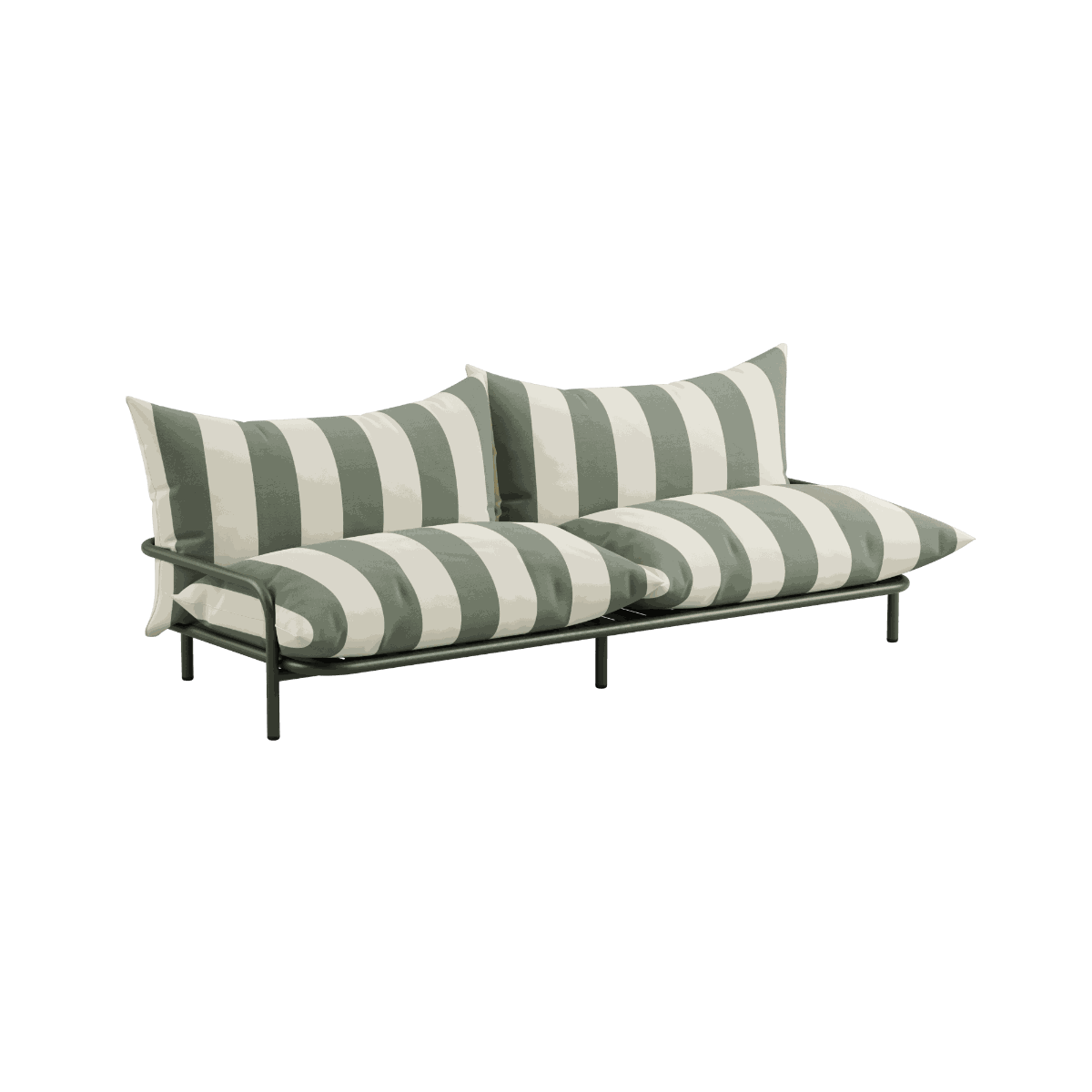 Mollis Lounge Sofa 2 Seater in Renesse Olive with powder-coated aluminum frame and eco-certified textile upholstery