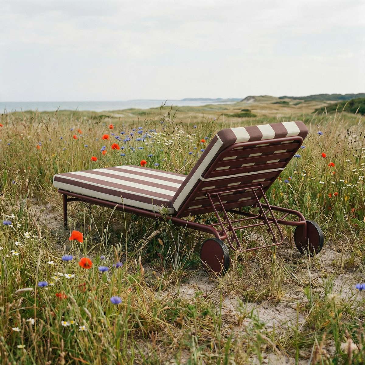 Mollis Sunbed outdoor lounger in Renesse Chestnut with adjustable backrest and powder-coated aluminum frame