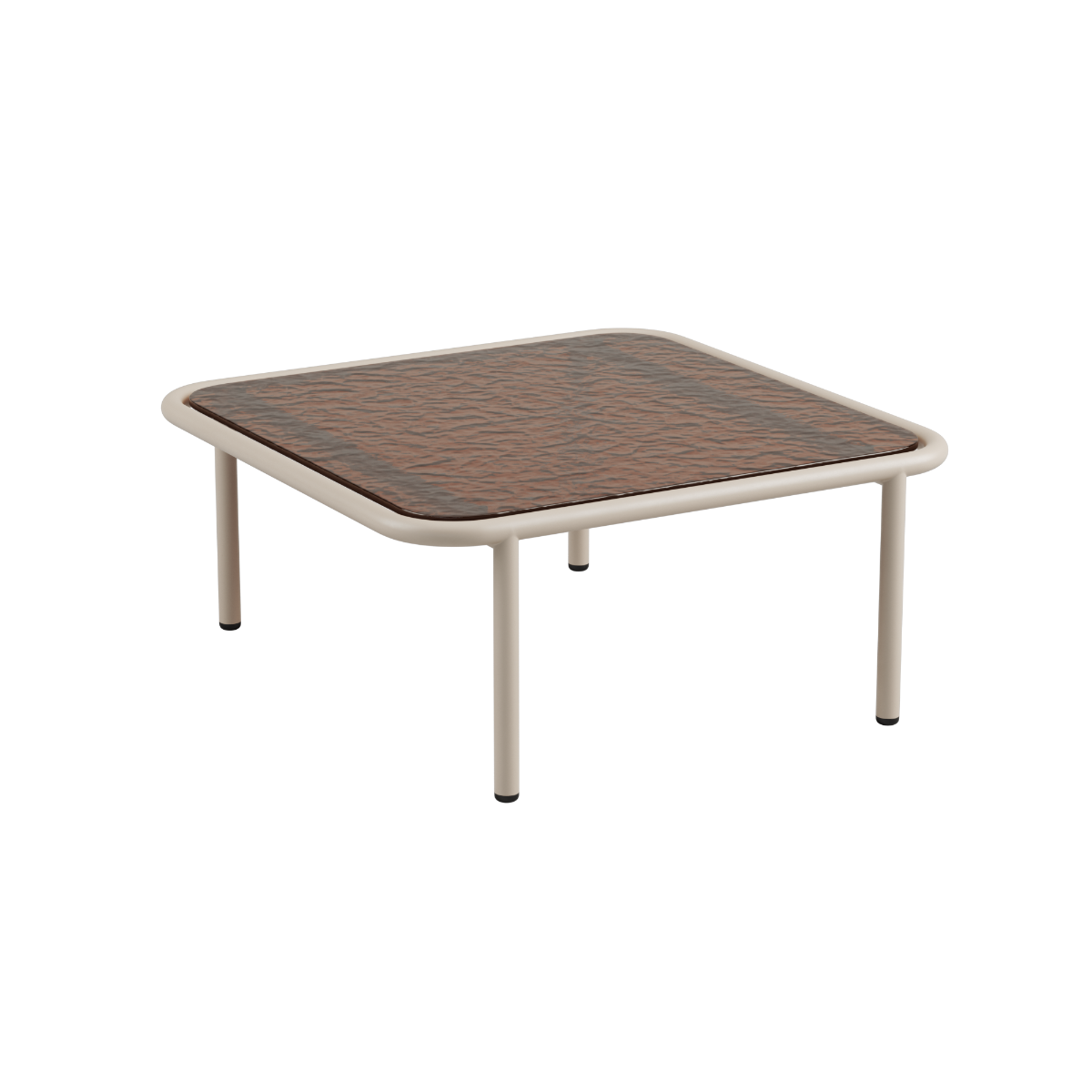 Taupe Mollis Coffee Table with powder-coated aluminum frame and smoked tempered glass top