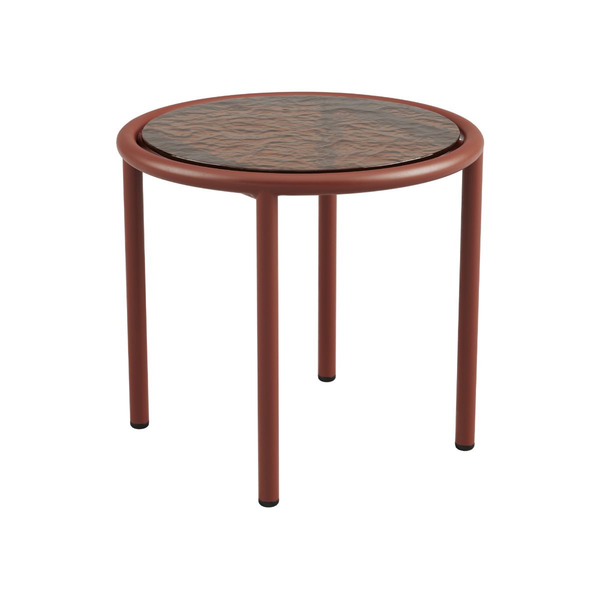 Chestnut Mollis Side Table Ø50 with powder-coated aluminum frame and smoked tempered glass top.