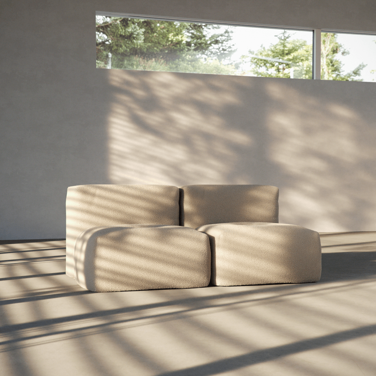 Soft Sofa Indoor 2-seater in Teddy Brown fabric with soft, cushioned design and low backrest.