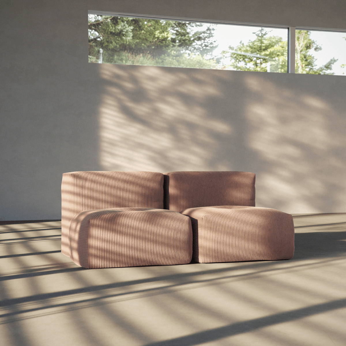 Soft Sofa Indoor 2-seater in olive corduroy with soft, modular design and low profile seating.