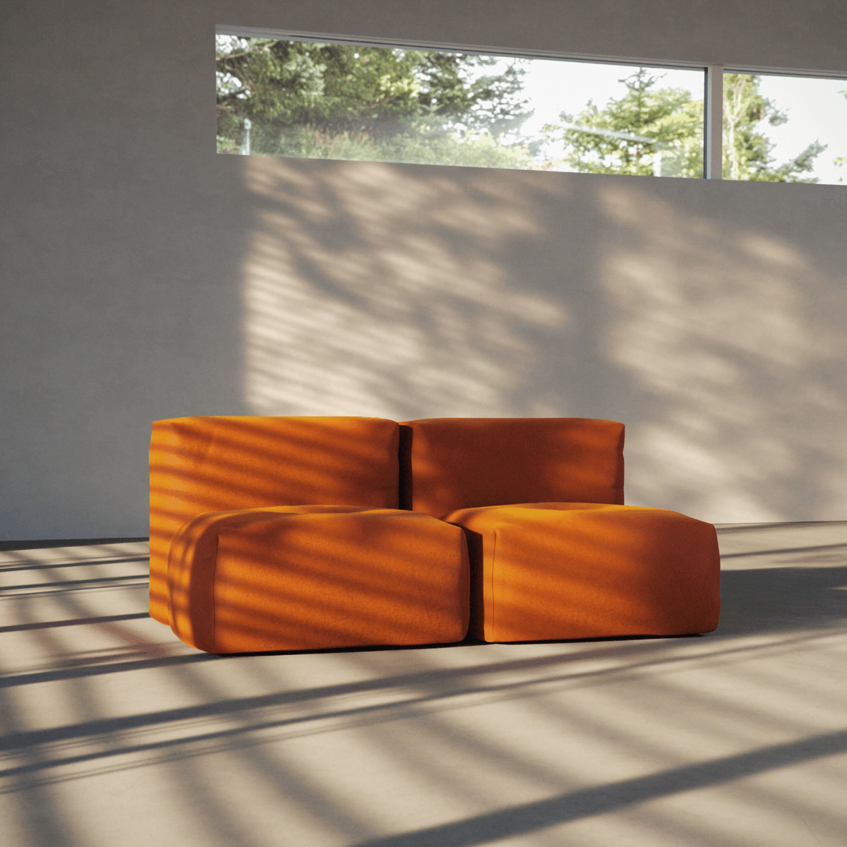 Soft Sofa Indoor 2-seater in orange jaquard fabric with soft, modular design and low backrest.