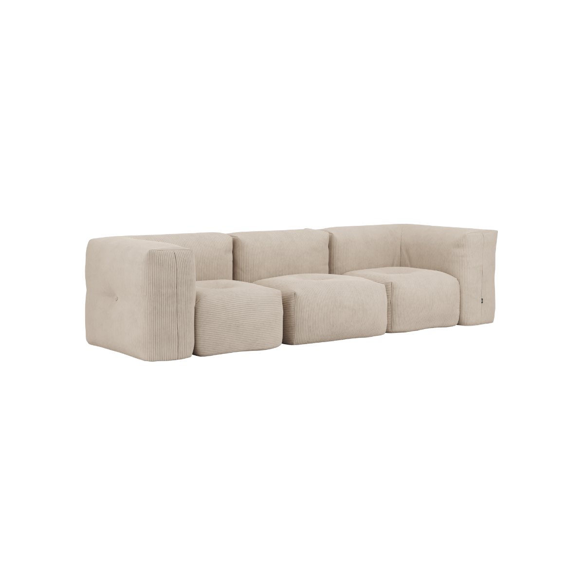 Soft Sofa Indoor 3-seater in beige corduroy fabric without pouf, modern and soft design