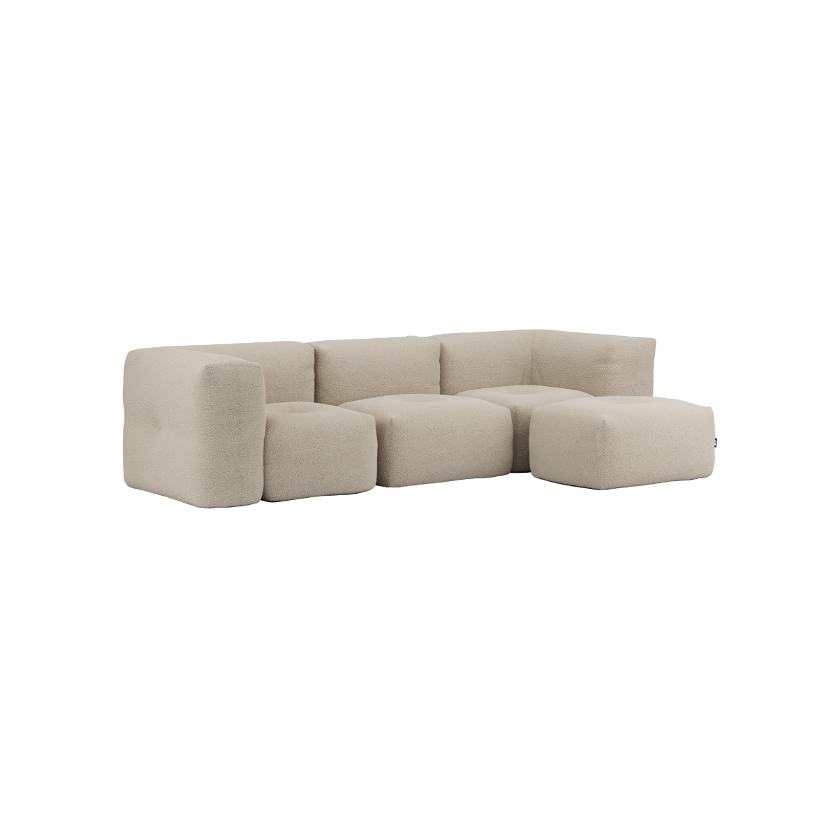 Soft Sofa Indoor 3-seater in teddy beige fabric with pouf, soft and modular design.