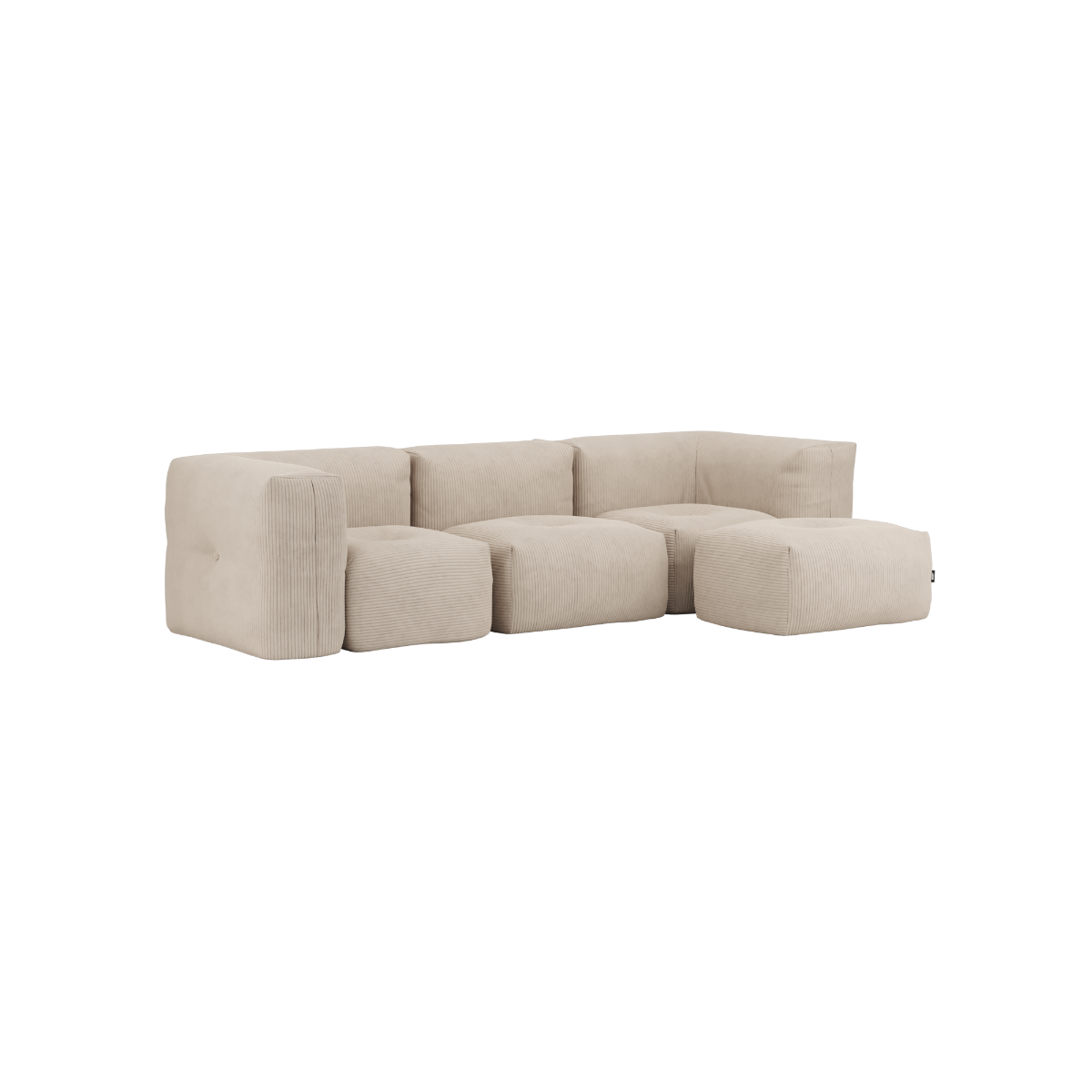 Soft Sofa Indoor 3-seater in beige corduroy fabric with matching pouf on a white background