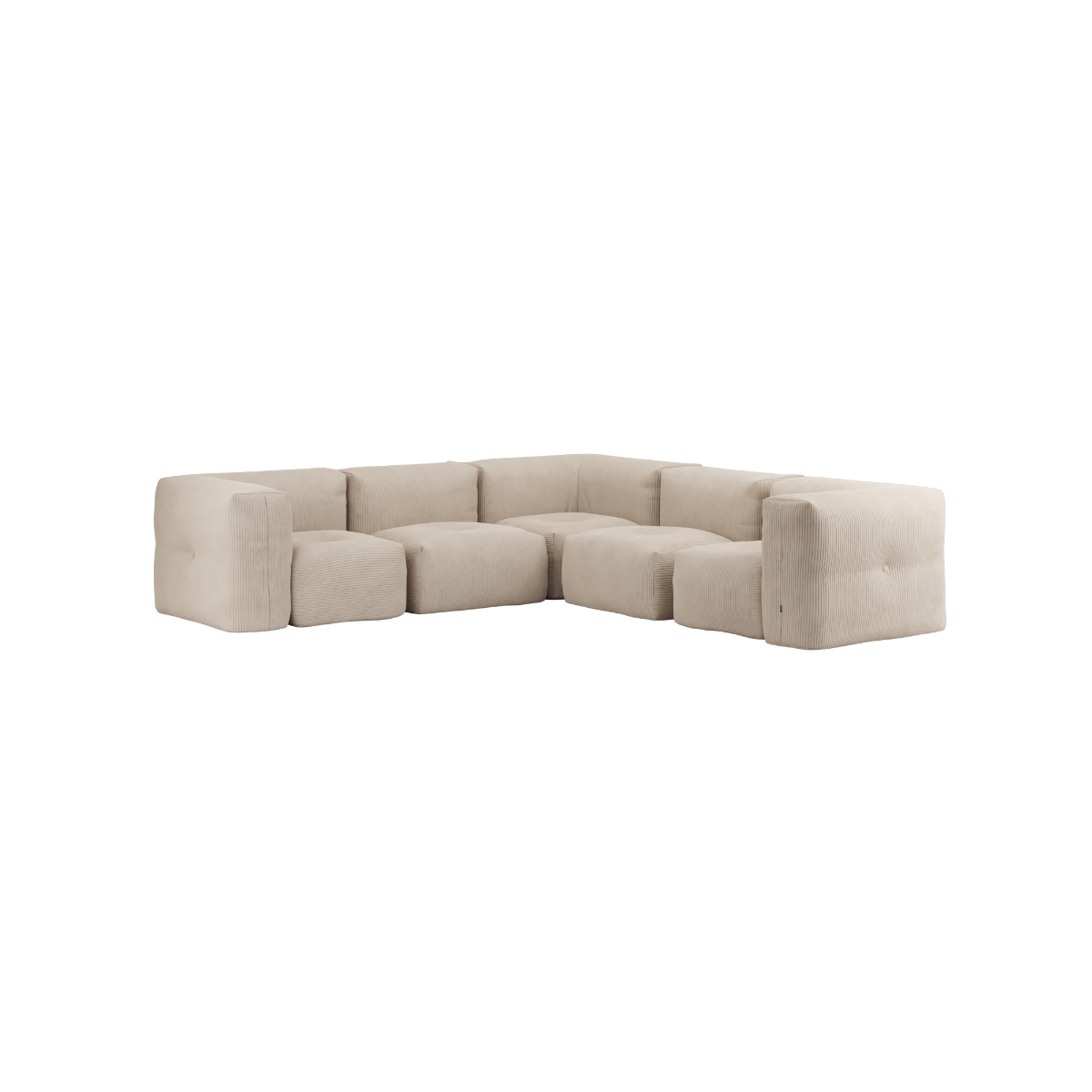Soft Sofa Indoor 5-seater corner sofa in beige corduroy fabric with modular design and low profile.