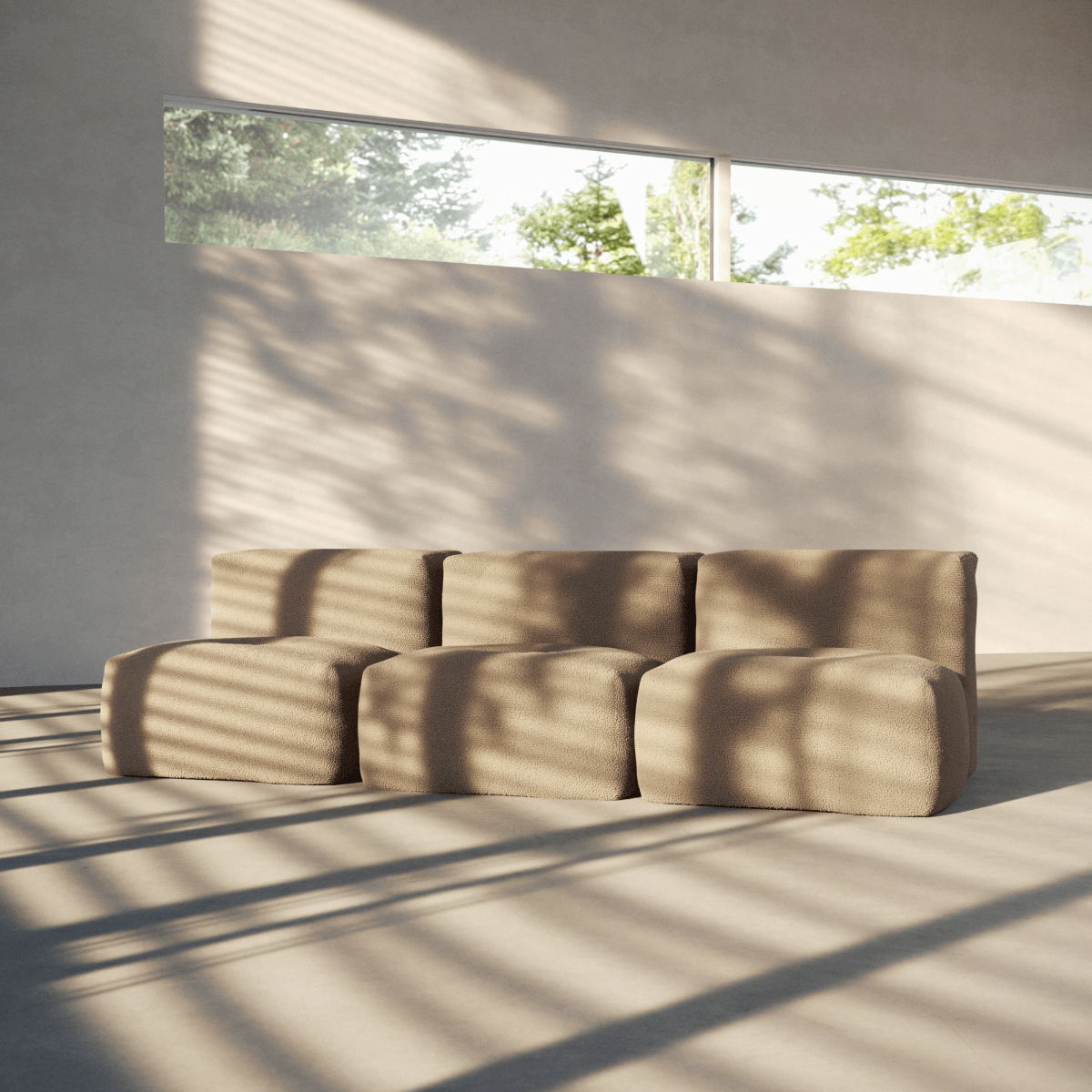 Soft Sofa Indoor 3-seater in Teddy Beige fabric with soft, modular design and low profile.