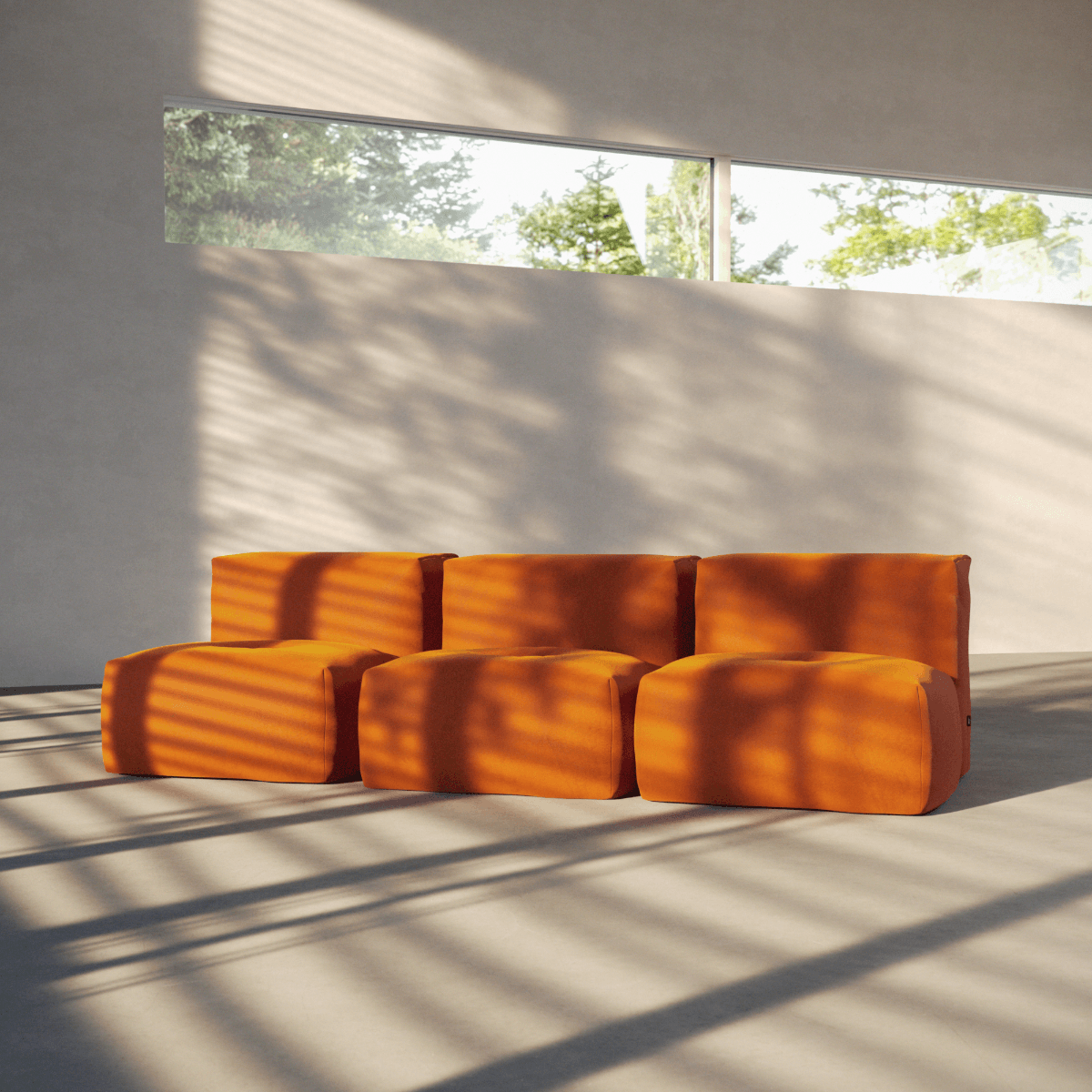 Soft Sofa Indoor 3-seater in orange jaquard fabric with a soft, cushioned design and no visible frame
