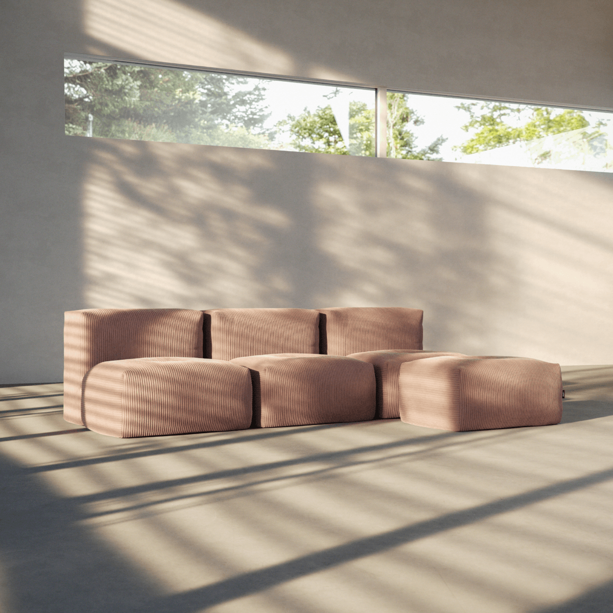 Soft Sofa Indoor 3-seater in Corduroy Rose fabric with modular design and soft cushions.