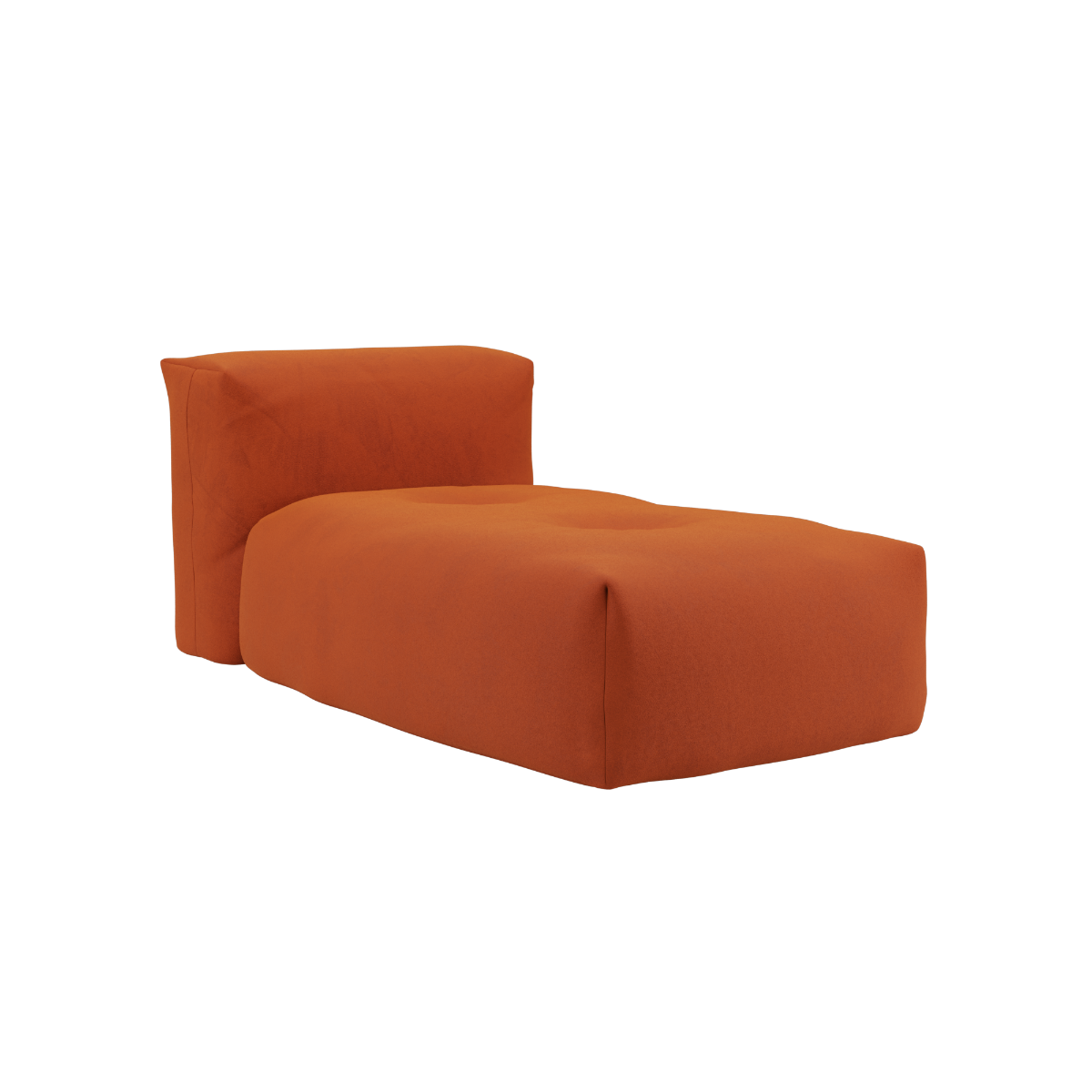 Soft Sofa Indoor lounger in orange jacquard fabric with soft, cushioned design and low profile.