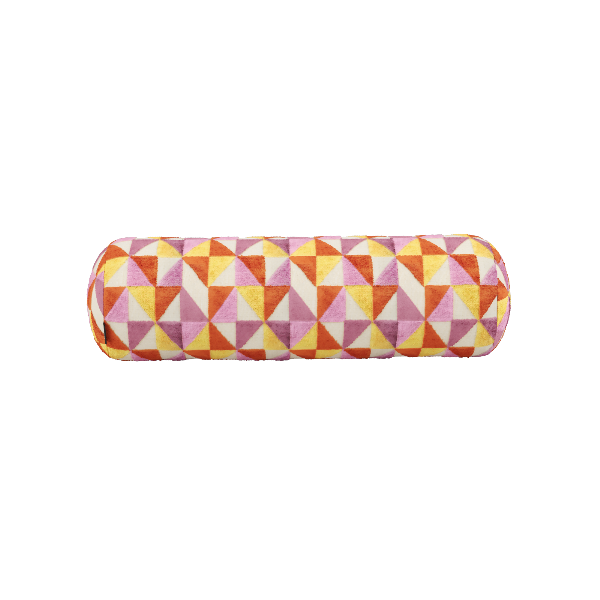 Orange Jaquard bolster cushion from Soft Sofa Indoor with geometric pattern and cylindrical shape.