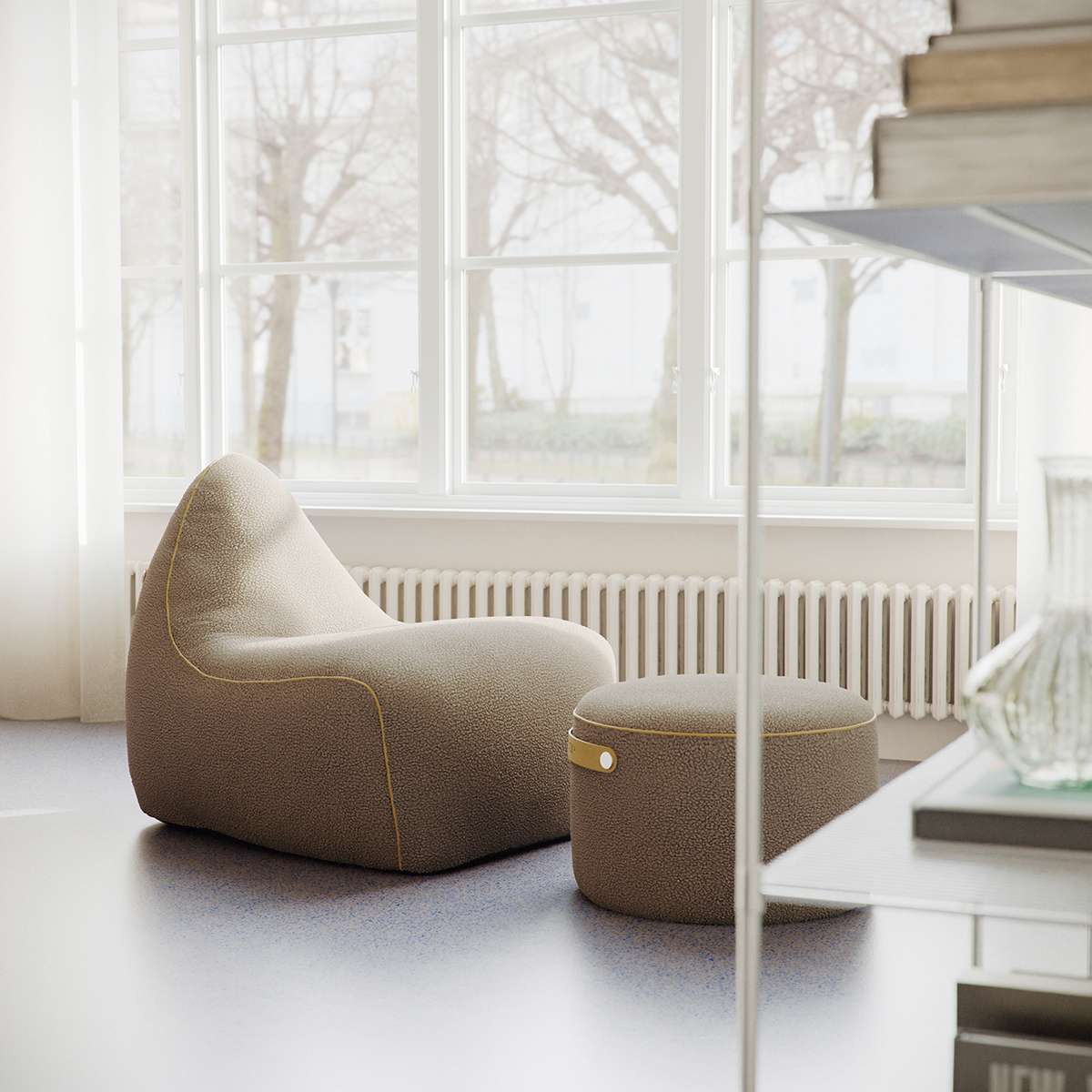 SACKit Chair Indoor bean bag in Teddy Brown fabric with rounded shape and soft contours.