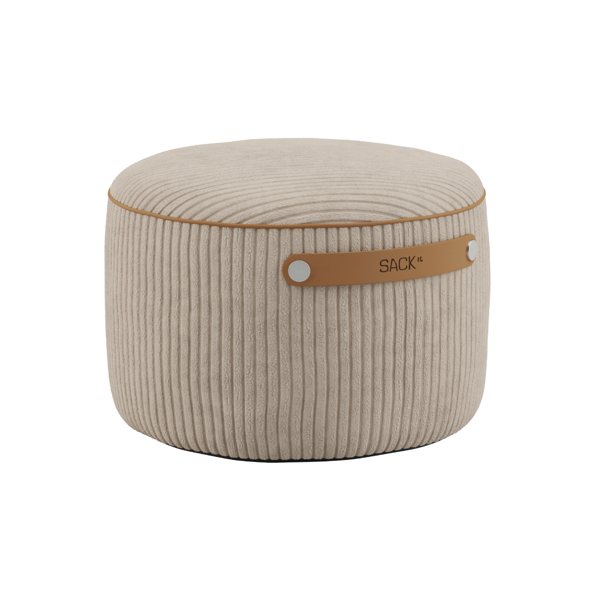 SACKit Pouf Indoor in beige corduroy fabric with round shape and soft foam filling.