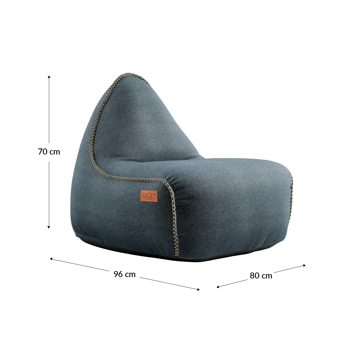Canvas Lounge Chair and pouf in petrol canvas fabric with a soft, rounded shape and backrest.