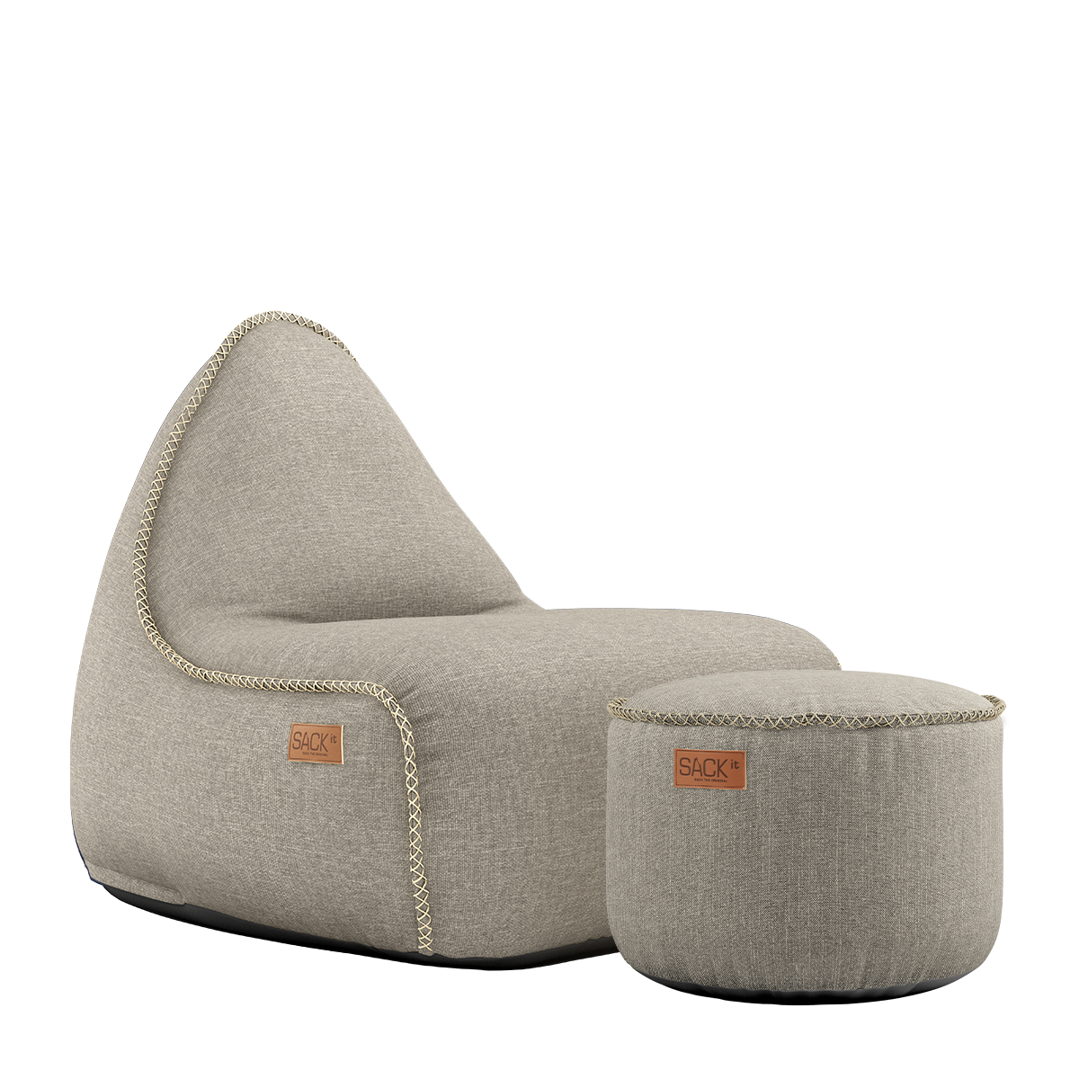 Kirra Sand Cobana Lounge Chair with matching pouf in durable, water-repellent fabric.