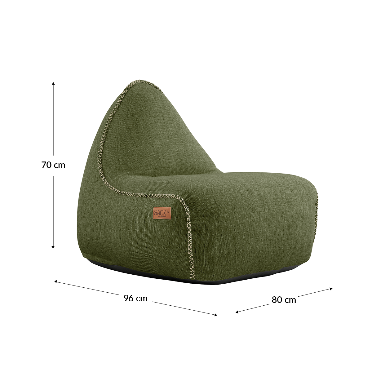 Olive green outdoor lounge chair from sackit with a curved supportive back and weather resistant design for Nordic conditions