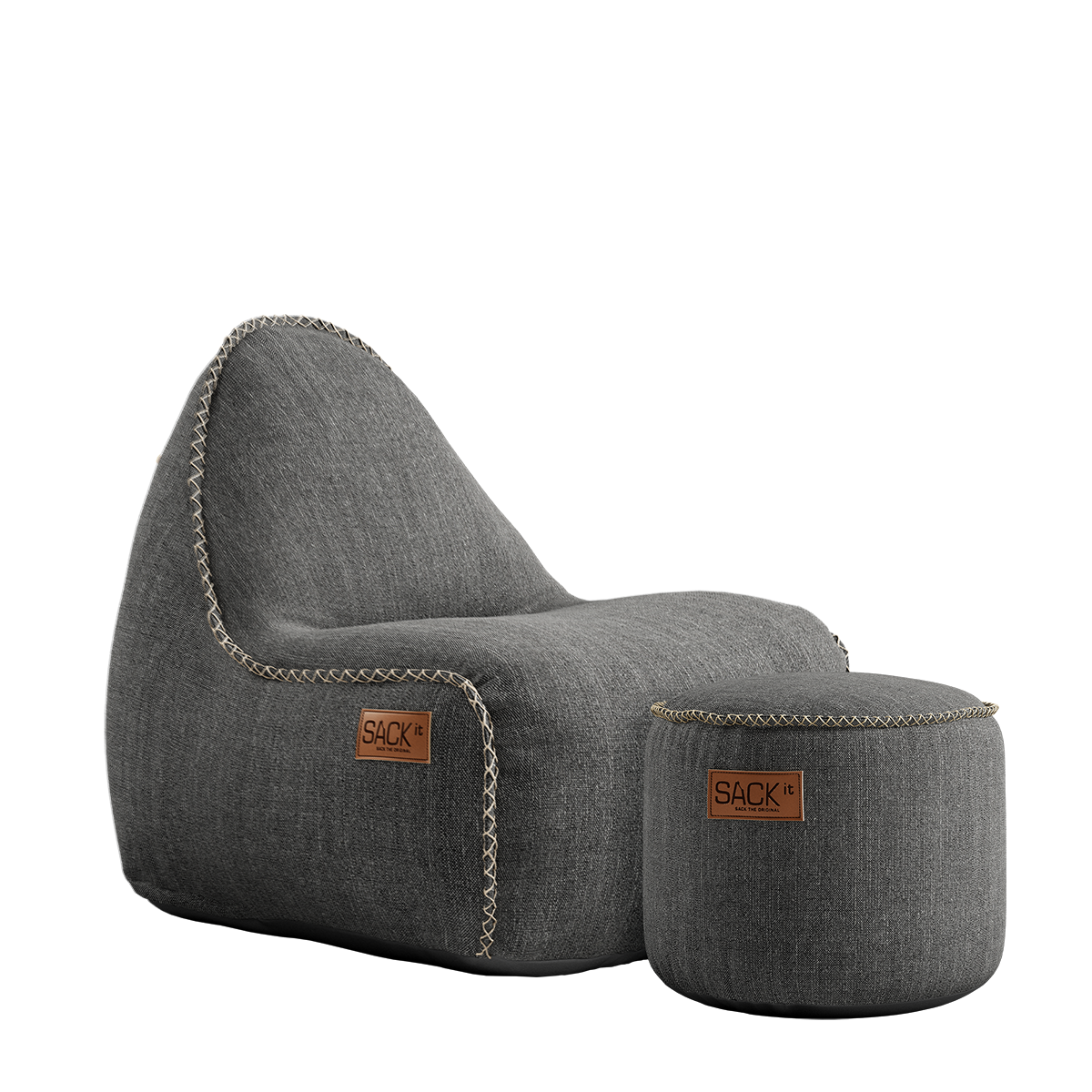 Cobana Junior Lounge Chair and pouf in grey with durable, water-repellent fabric and soft filling.