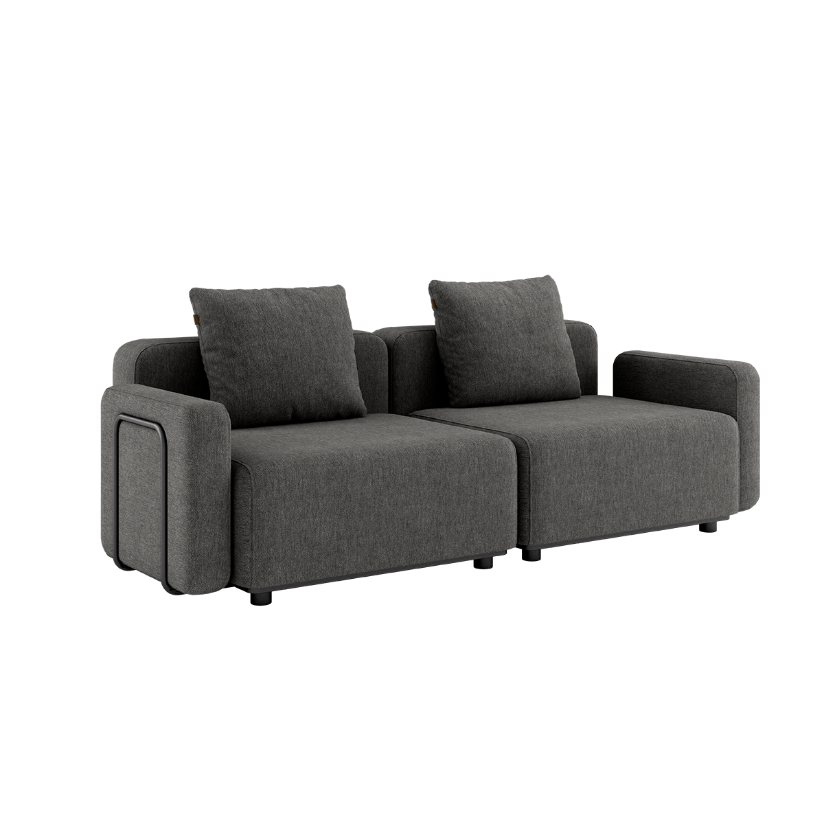 Cobana Grey 2-seater outdoor lounge sofa with armrests, powder-coated aluminum frame and cushions.