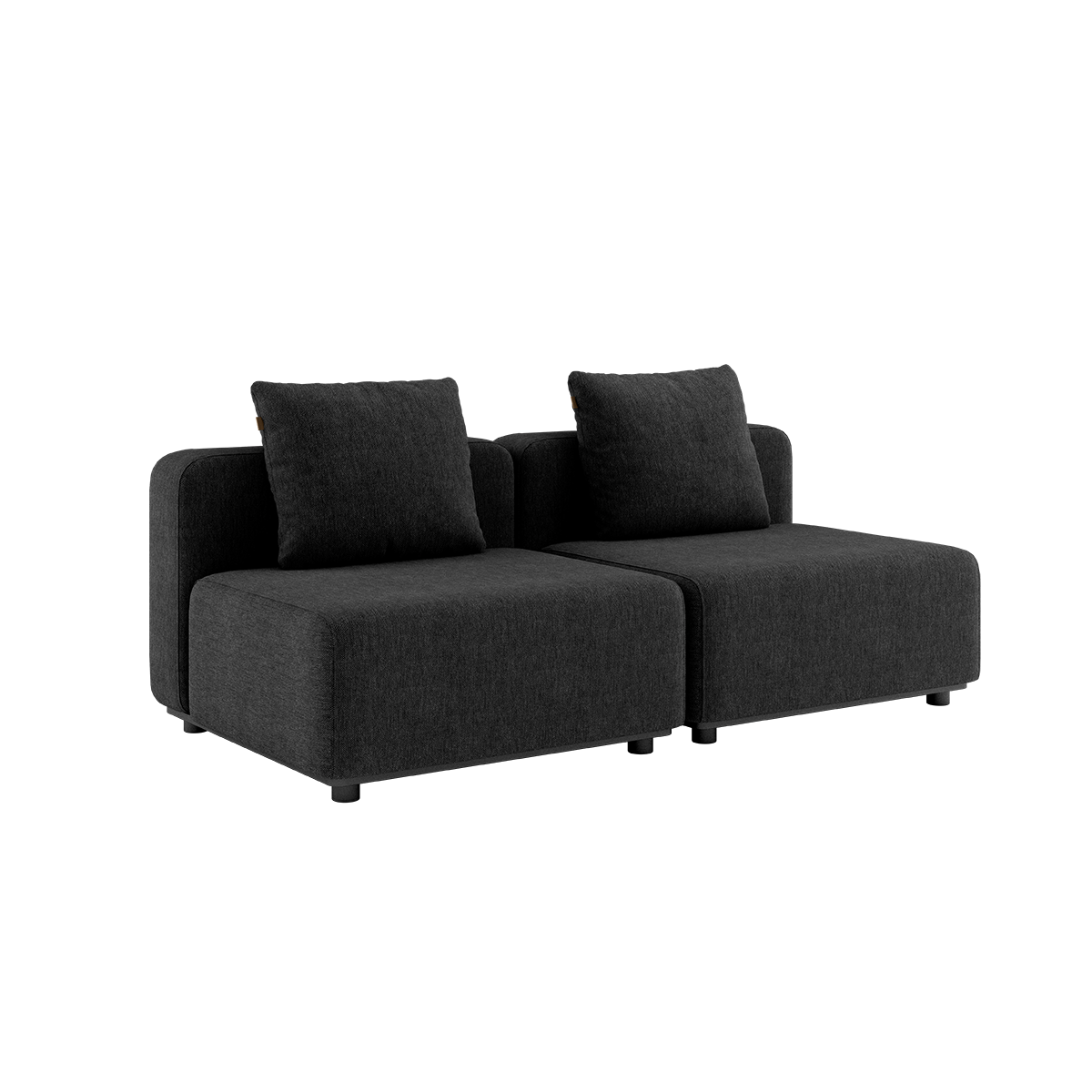 Cobana Lounge Sofa 2-seater in black with powder-coated aluminum frame and cushions, no armrest or pouf.