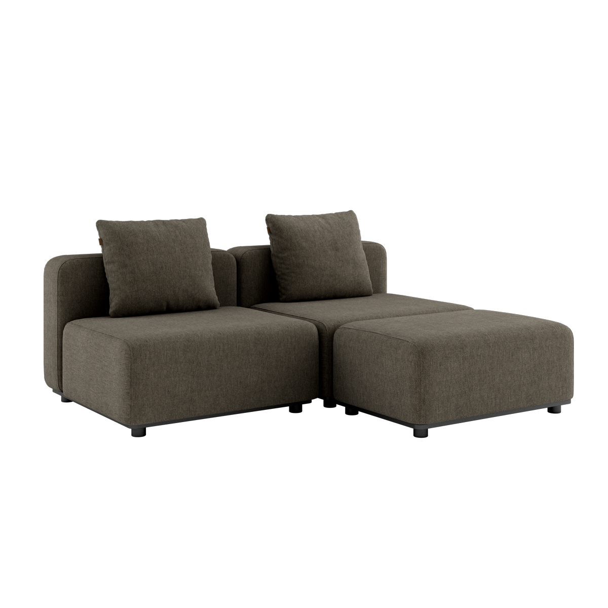 Cobana Brown 2-seater outdoor lounge sofa with pouf, powder-coated aluminum frame and cushions