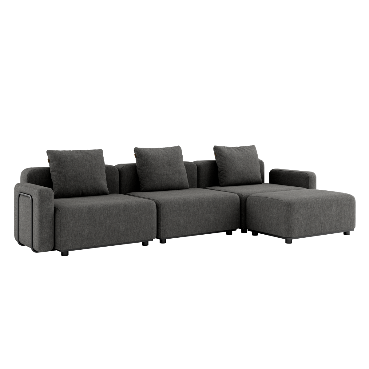 Cobana Grey 3-seater outdoor lounge sofa with armrest and pouf, powder-coated aluminum frame and cushions