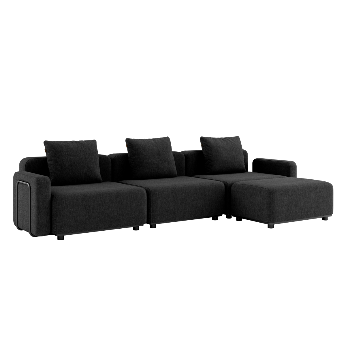 Cobana Lounge Sofa in black with armrest and pouf, modular outdoor seating with aluminum frame and cushions