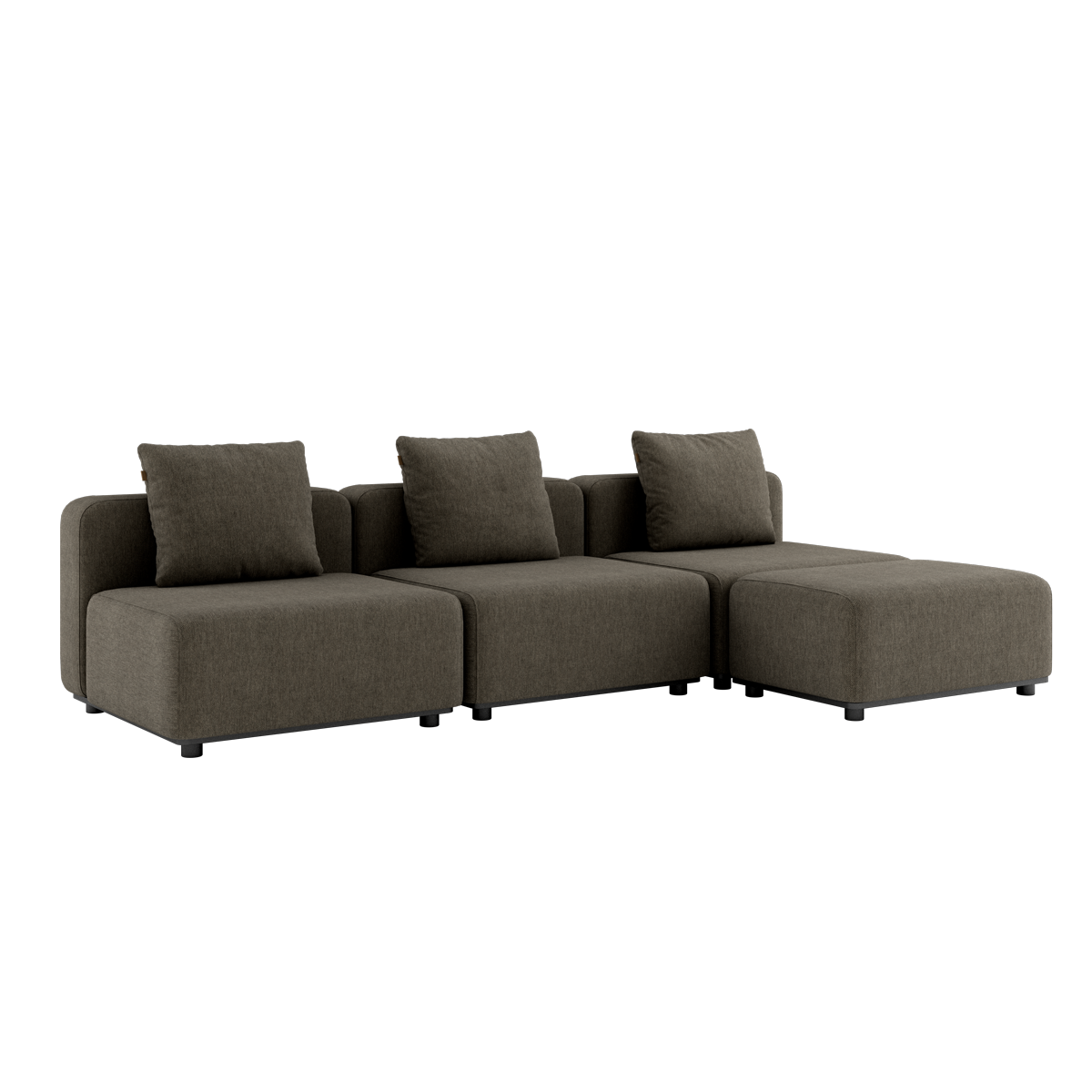 Cobana Brown 3-seater outdoor lounge sofa with pouf, powder-coated aluminum frame and cushions