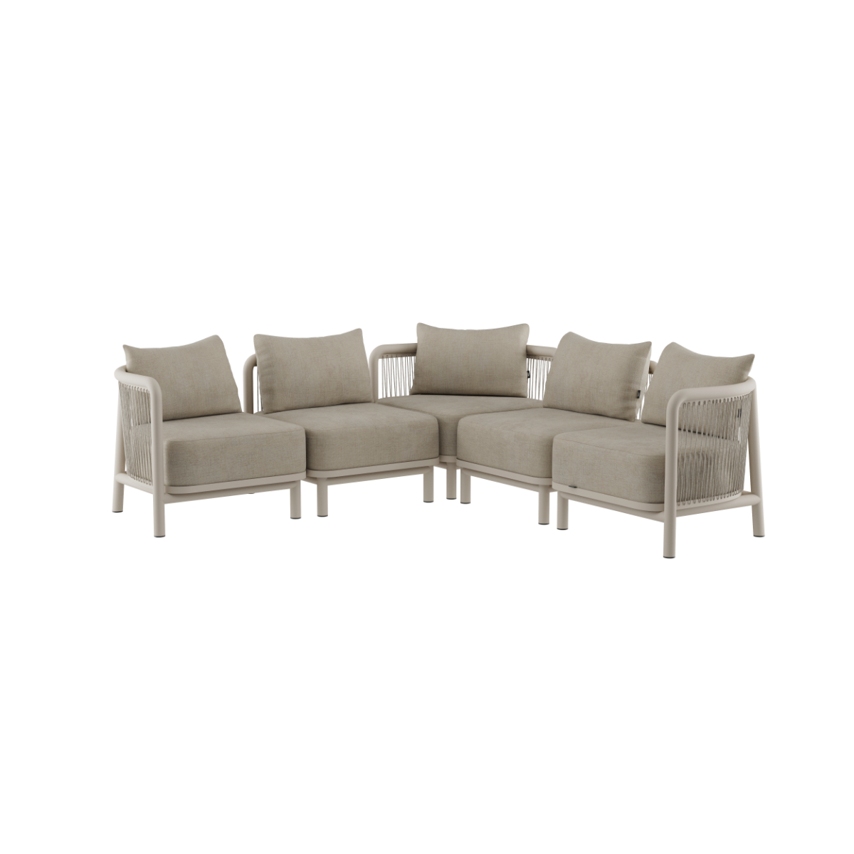 Kirra Lounge Sofa corner module in sand color with powder-coated aluminum frame and olefin textile upholstery.
