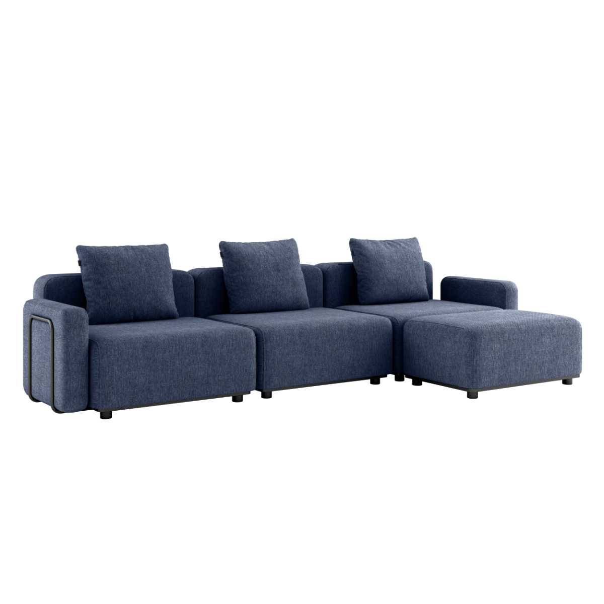 Kirra Indigo Cobana Lounge Sofa 3-seater with armrest and pouf, outdoor modular design with cushions