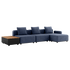 Kirra Indigo Cobana Lounge Sofa 3-seater with armrest, pouf, and patio storage table in outdoor setting