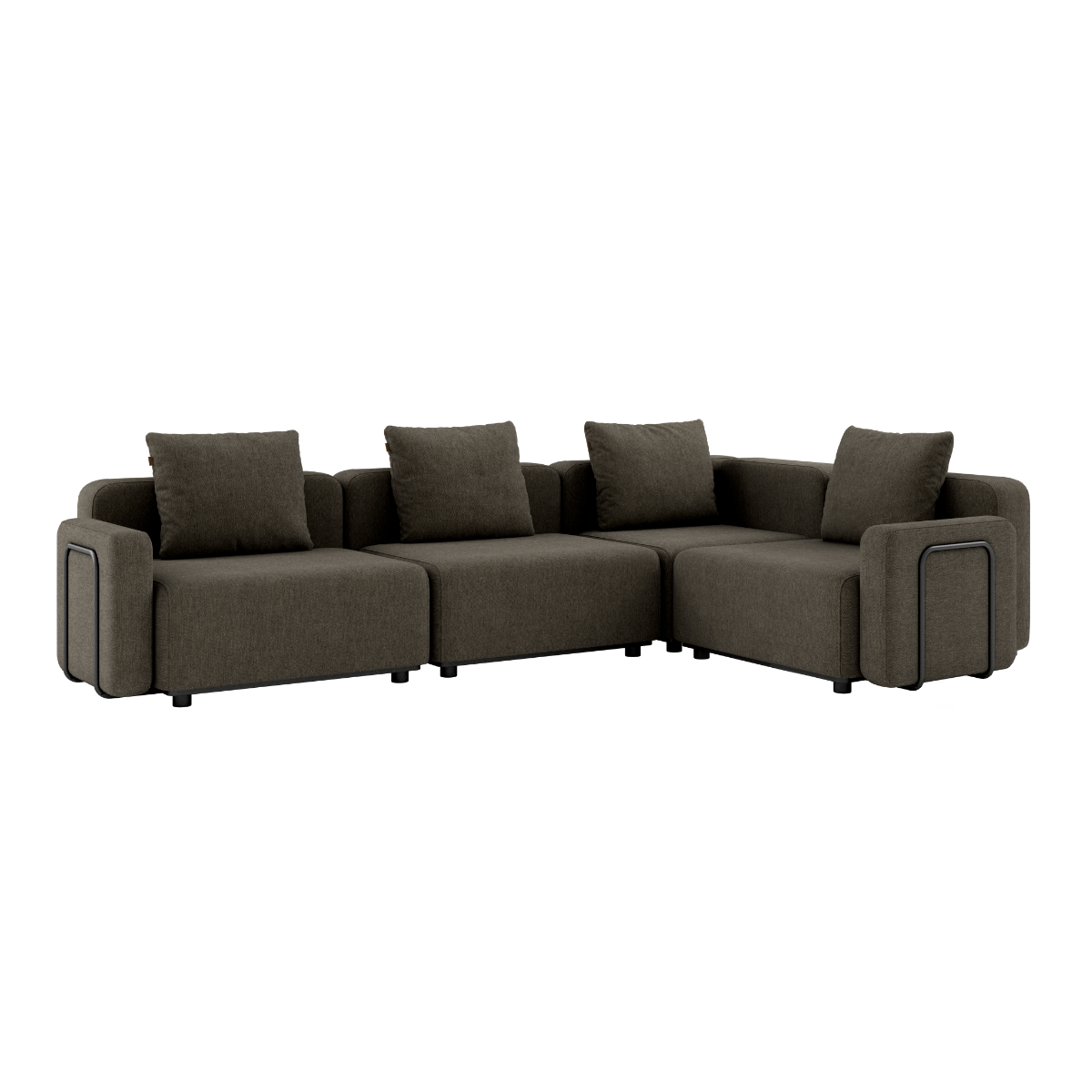 Cobana Lounge Sofa 4-seater corner outdoor sofa in brown with armrests and cushions on aluminum frame