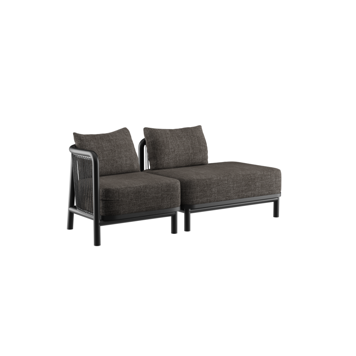 Kirra Lounge Sofa 2-seater with left open end in Kirra Noir outdoor fabric and powder-coated aluminum frame